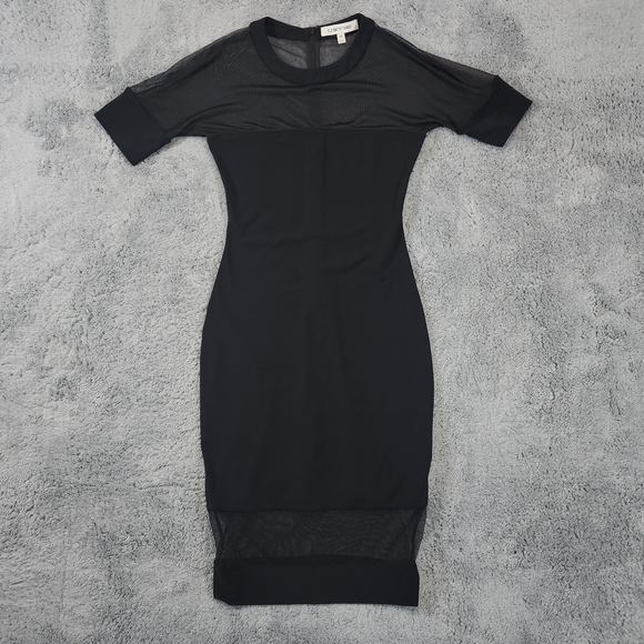 Elizabeth and James Womens XS Black Sheer Mesh Bodycon Midi Dress Nylon Blend - Picture 1 of 10